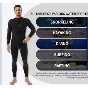 SeaSkin Mens Full Body Wetsuit Black Neoprene Front Zip Diving Surfing Suit